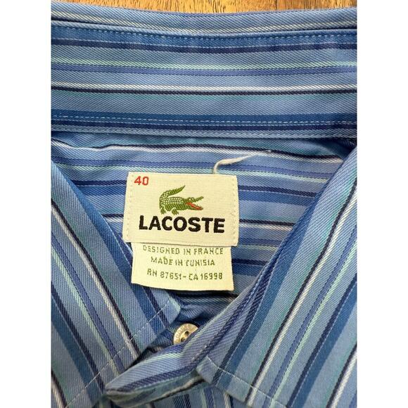 Lacoste Men's Blue Striped Pattern Long Sleeves Button Down Shirt Size 40 - Picture 3 of 6